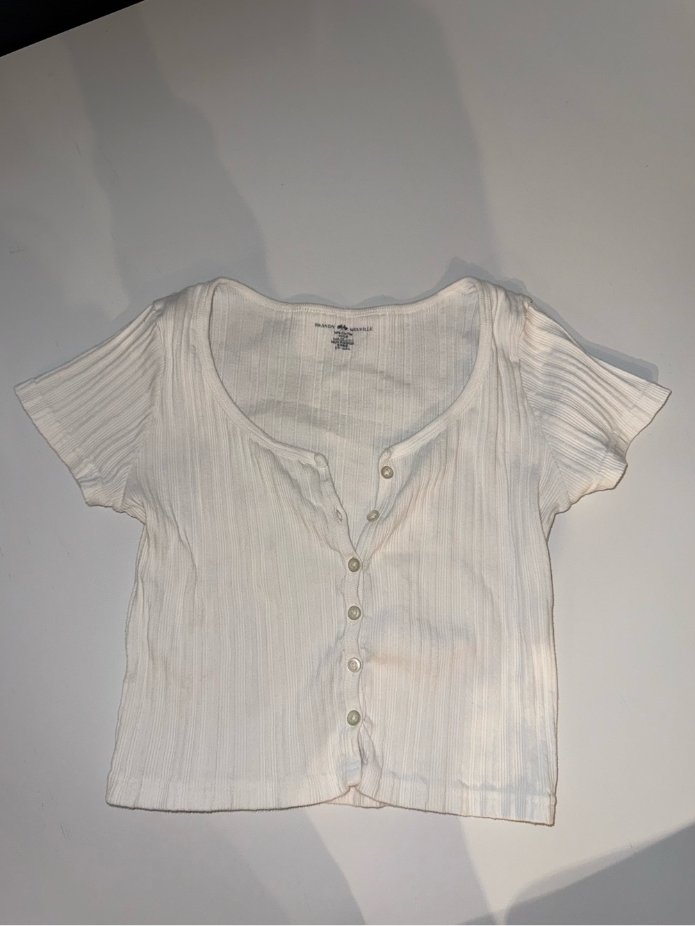 Brandy Melville White Ribbed Button-Front Top